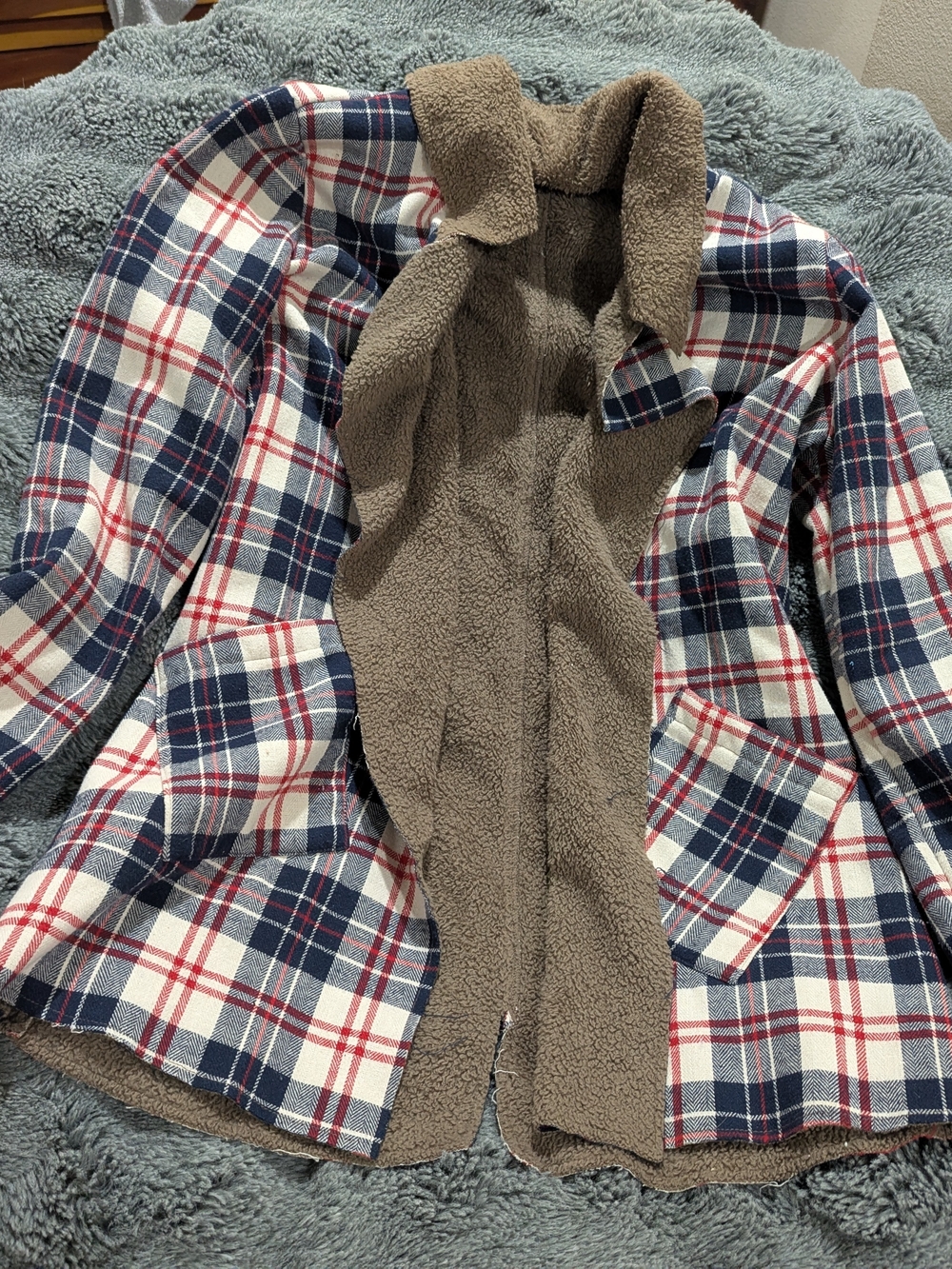 Hem & Thread Plaid Sherpa Lined Open Front Shacket Jacket – Women's Size L
